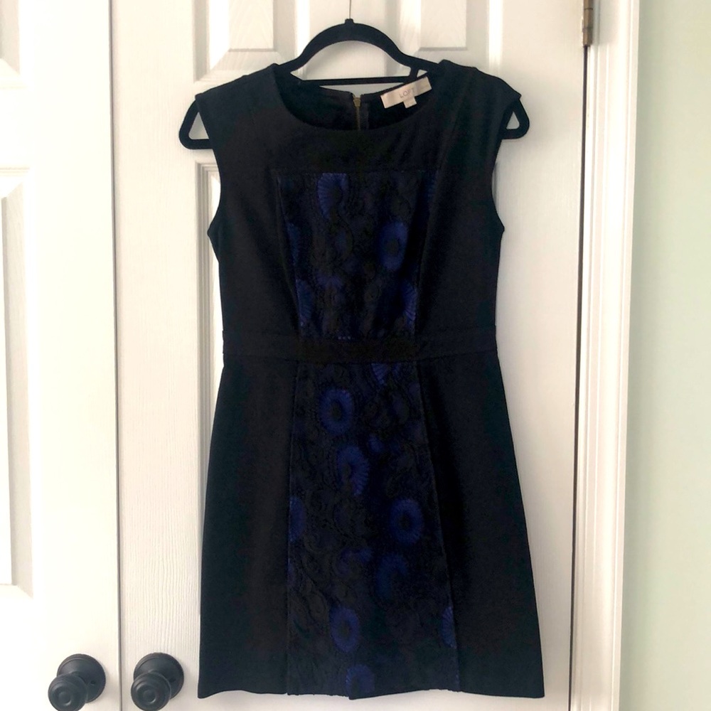 Loft sleeveless black dress with lace detail